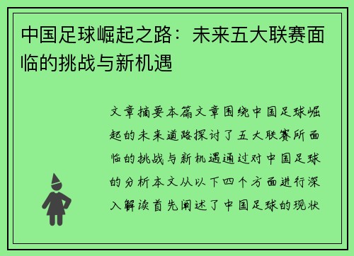 中国足球崛起之路：未来五大联赛面临的挑战与新机遇