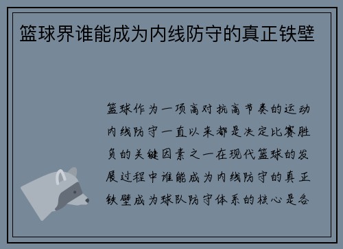 篮球界谁能成为内线防守的真正铁壁